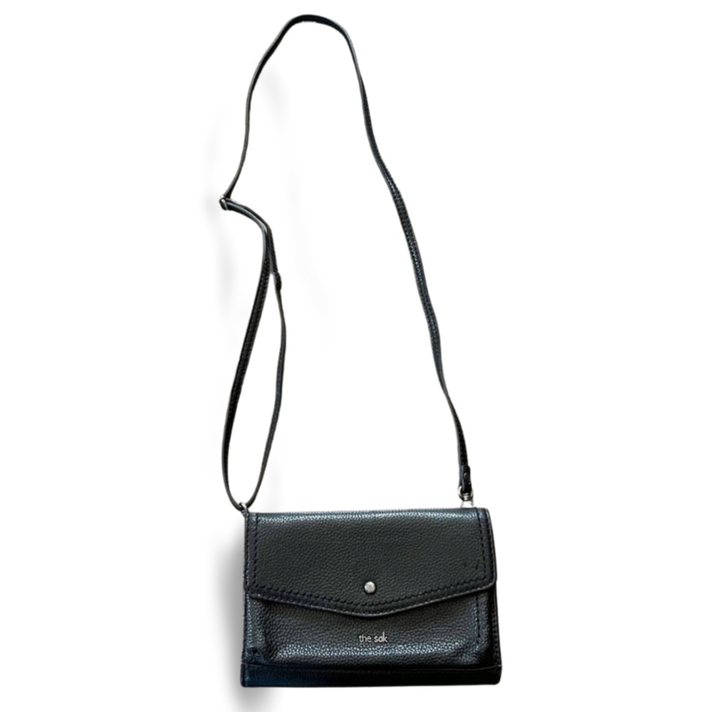 The Sak Black Leather Crossbody Wallet Bag 3-in-1 Convertible Clutch Wristlet
